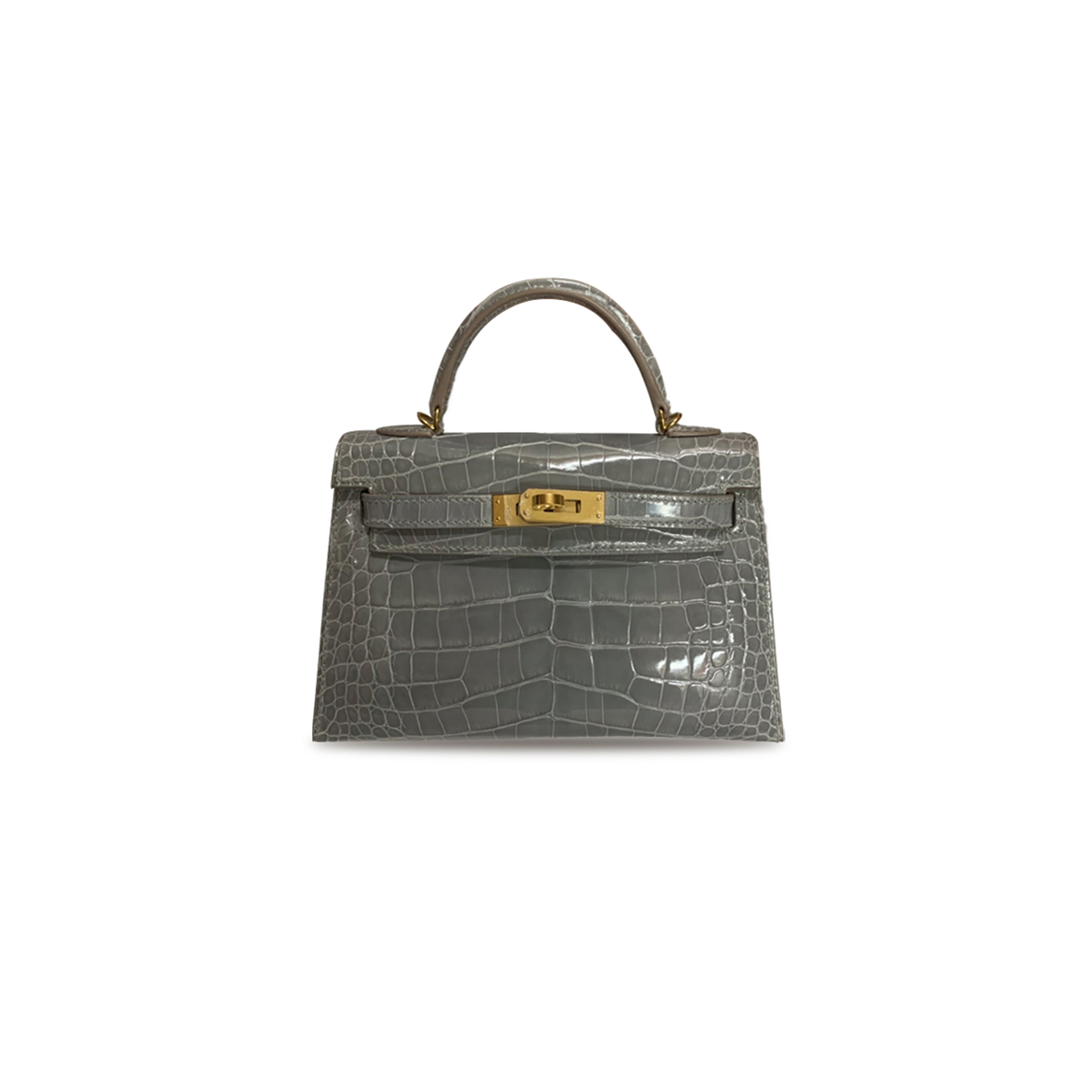 HERMÈS MASTER MINI KELLY II GLOSSY CROCODILE GOLD BUCKLE (19*12*5.5cm)